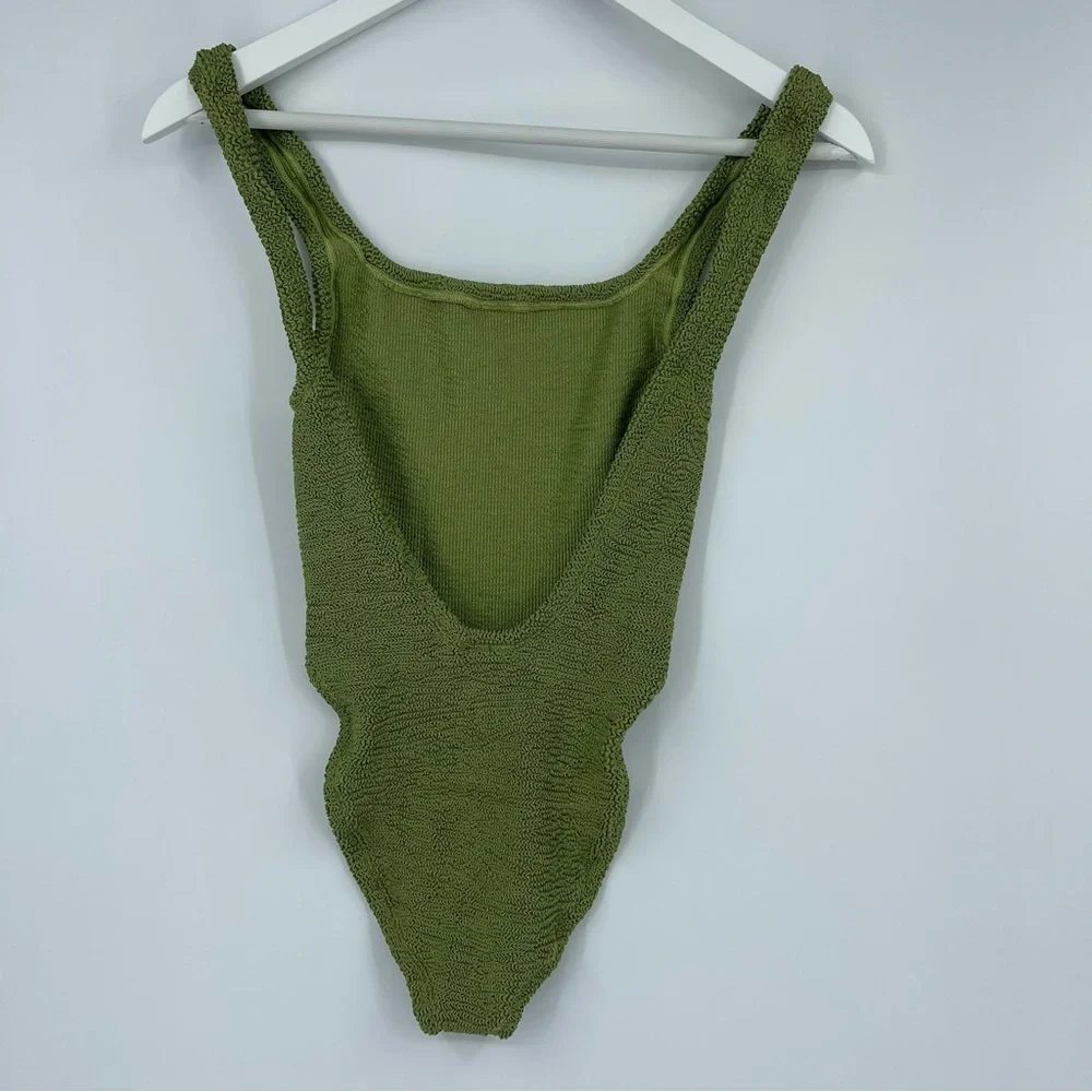 Hunza G Square Neck One Piece Metallica Khaki Swim Woman’s One Size - Picture 3 of 7